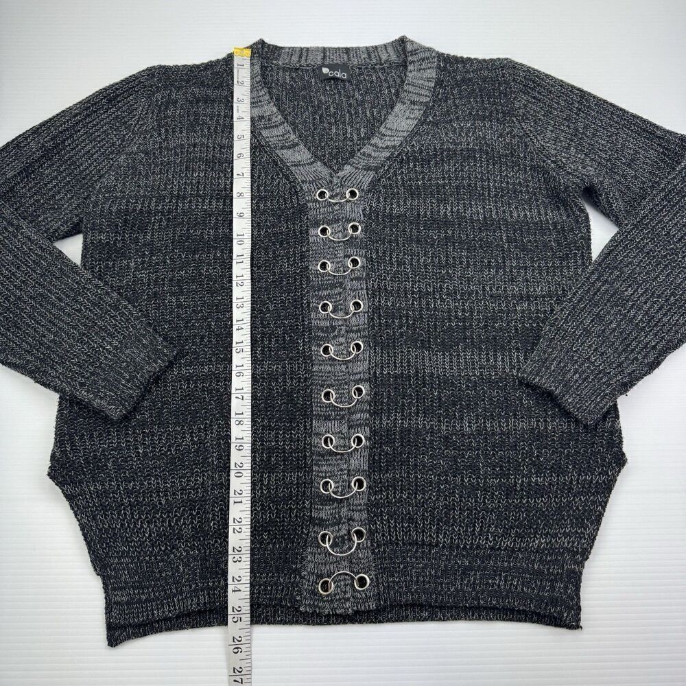 Cala Gray Sweater Womens Large V Neck Silver Grommet Detail Long Sleeve - Picture 8 of 8